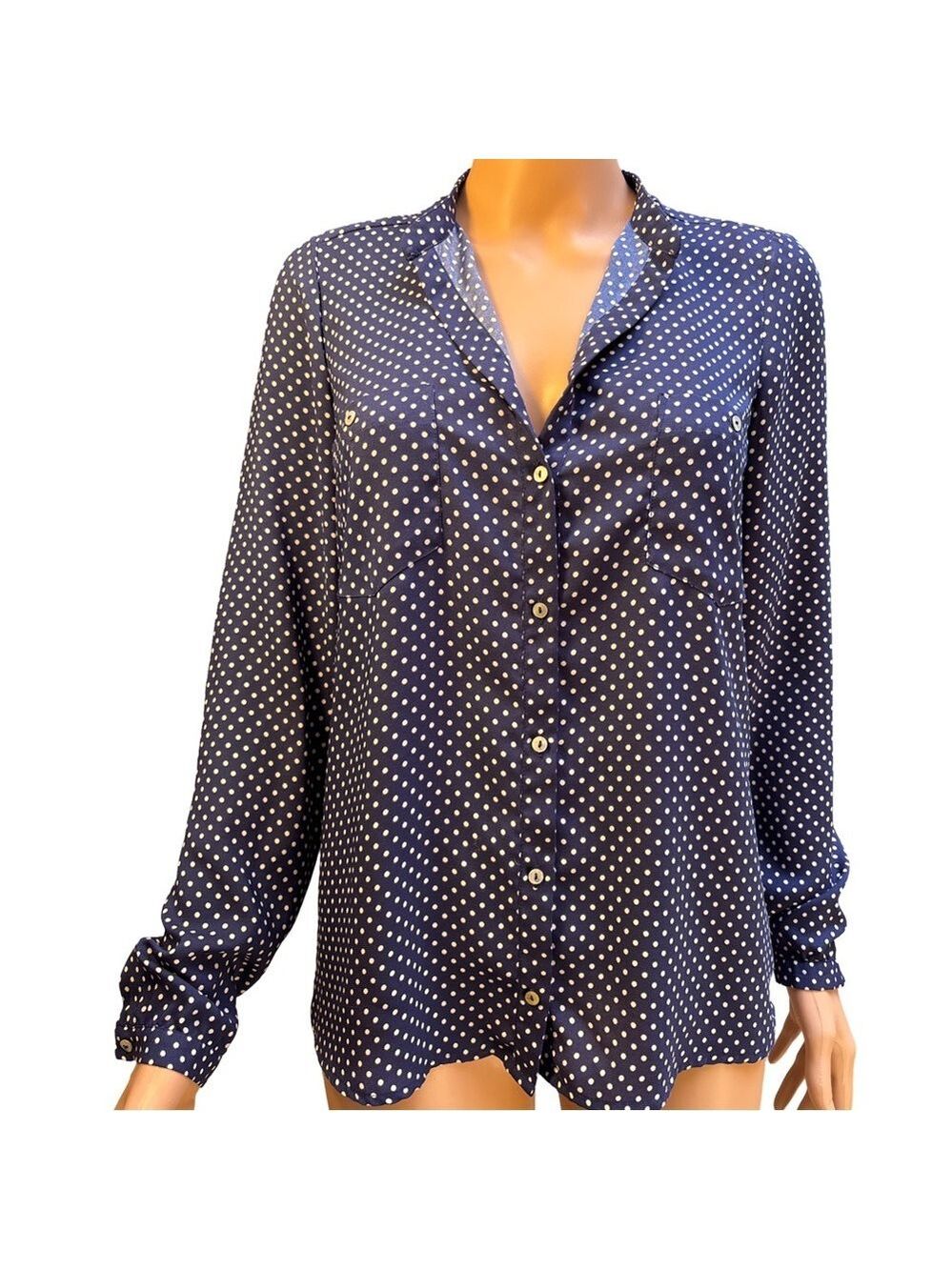 Zara Navy Blouse with White Dots